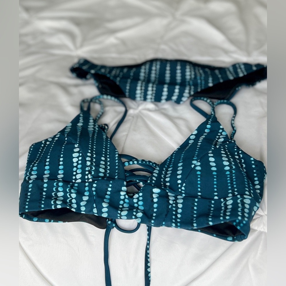 Lace Up Back Padded Blue Bikini